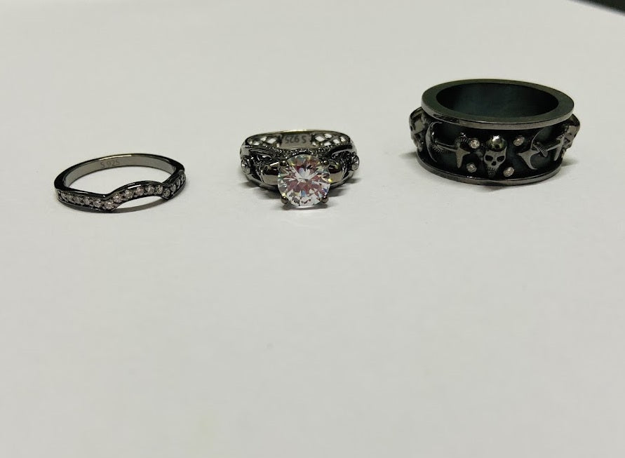 3PC SKULL WEDDING RINGS