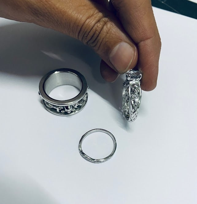 SKULL ANCHOR COUPLE WEDDING RING SET