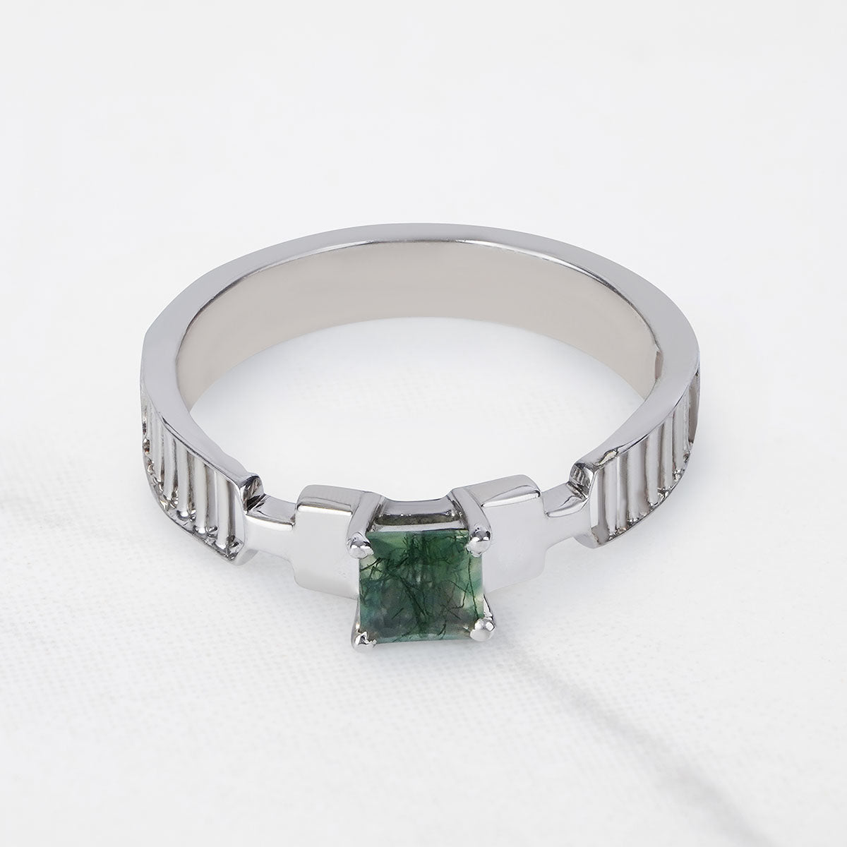 Solitaire Moss Agate Wedding Band Anniversary Gift Healing Gem