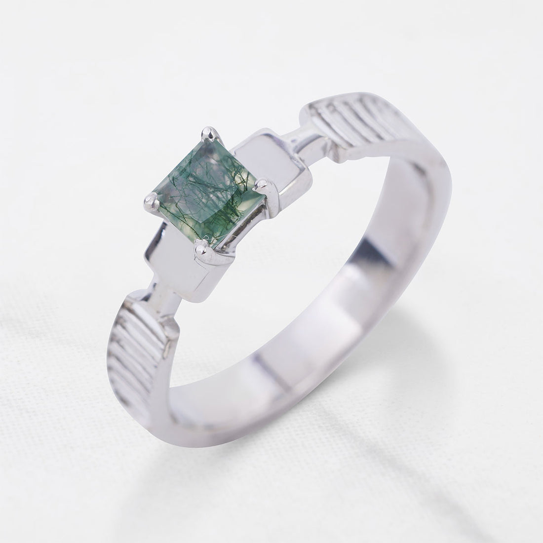 Solitaire Moss Agate Wedding Band Anniversary Gift Healing Gem
