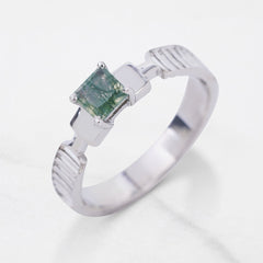 Solitaire Moss Agate Wedding Band Anniversary Gift Healing Gem