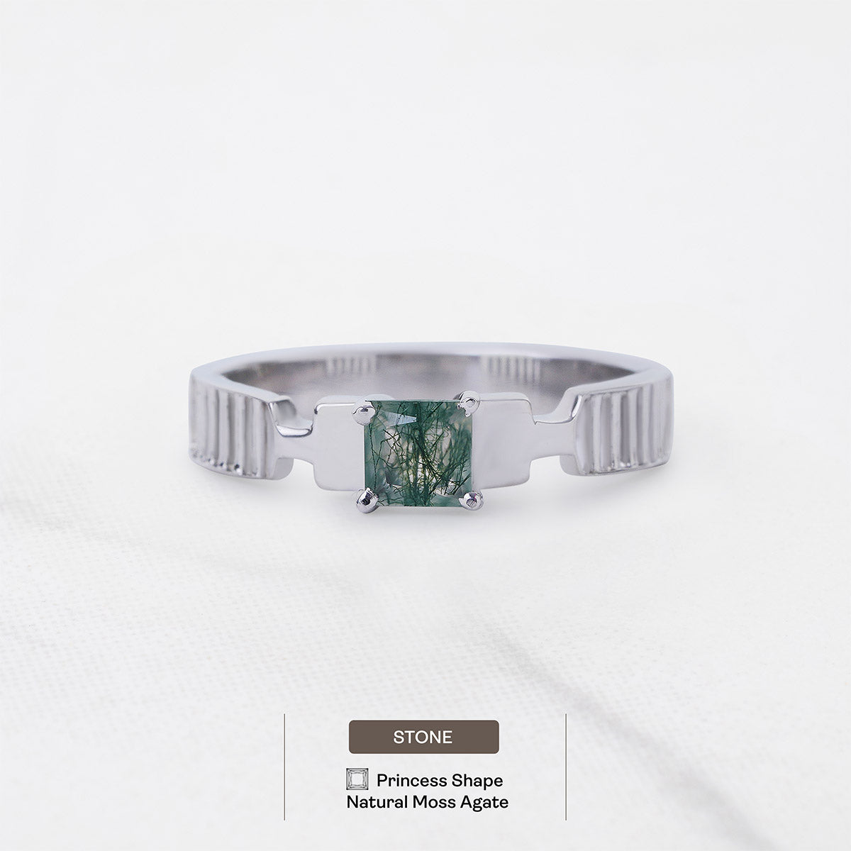 Solitaire Moss Agate Wedding Band Anniversary Gift Healing Gem