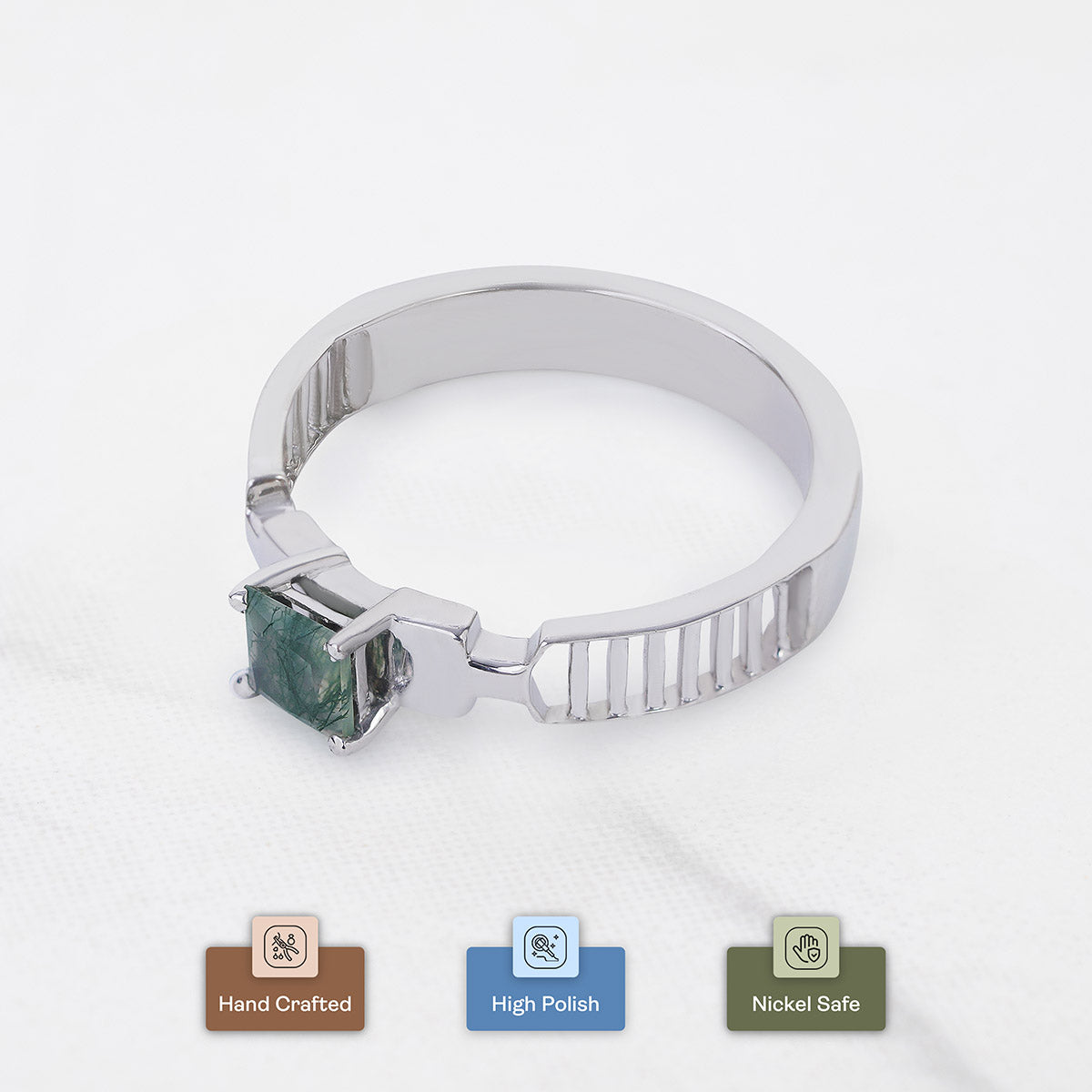 Solitaire Moss Agate Wedding Band Anniversary Gift Healing Gem