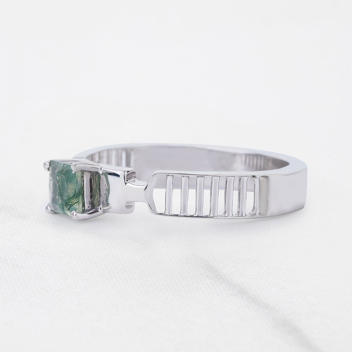 Solitaire Moss Agate Wedding Band Anniversary Gift Healing Gem