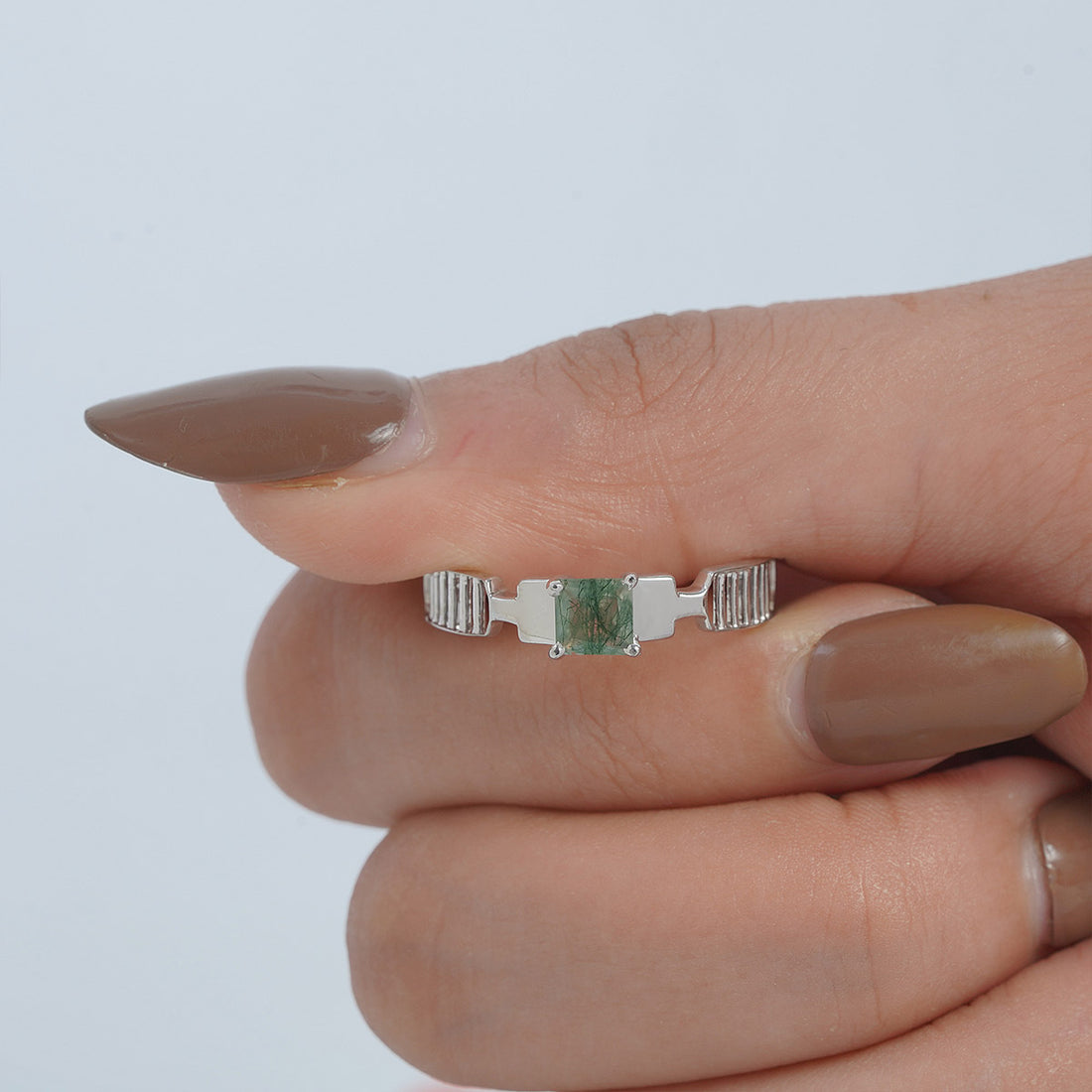 Solitaire Moss Agate Wedding Band Anniversary Gift Healing Gem
