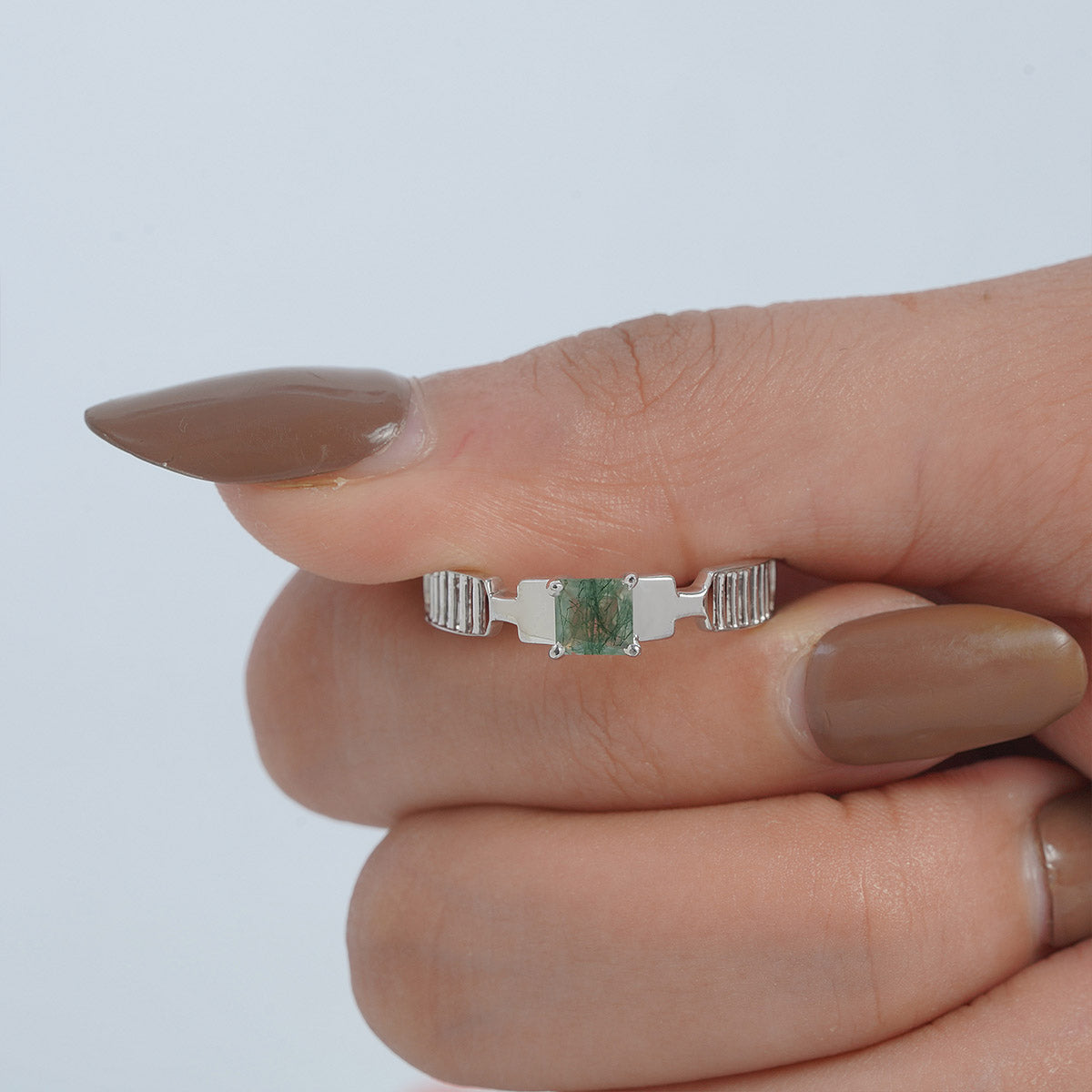Solitaire Moss Agate Wedding Band Anniversary Gift Healing Gem