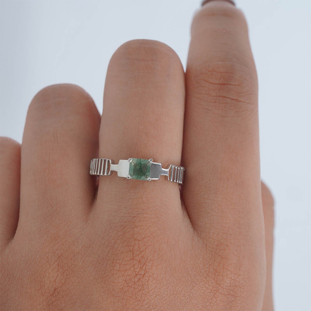 Solitaire Moss Agate Wedding Band Anniversary Gift Healing Gem