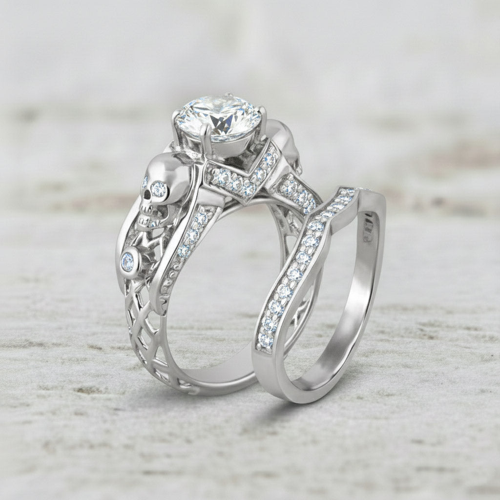 MESH SKULL ENGAGEMENT RING SET