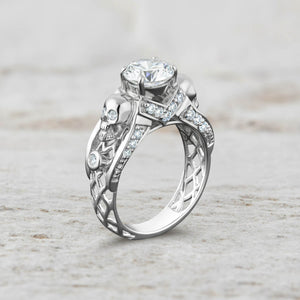 Diamond Skull Engagement Ring Mesh Gothic Skull Ring Womens
