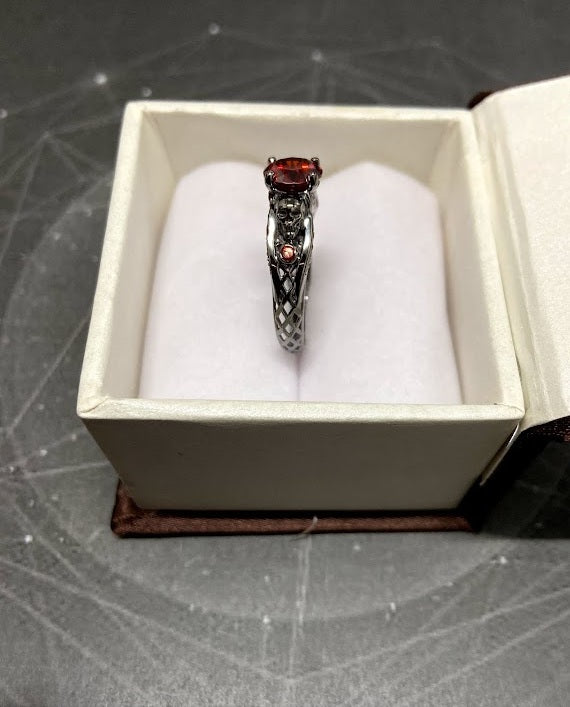 Dark Vampire Skull Ring Red Garnet Skull Engagement Ring Womens