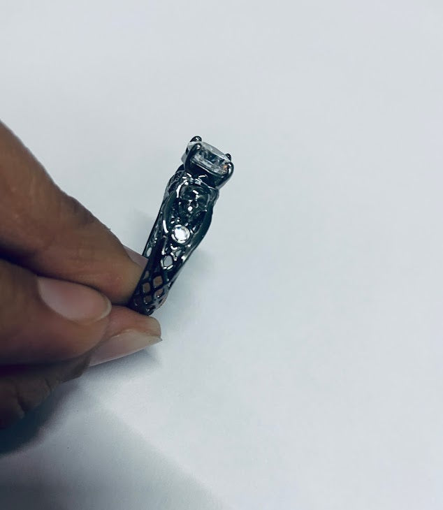 Diamond Skull Ring Silver Gothic Skull Engagement Ring For Women