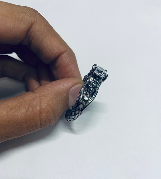 Diamond Skull Ring Silver Gothic Skull Engagement Ring For Women