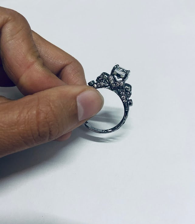 Diamond Skull Ring Silver Gothic Skull Engagement Ring For Women