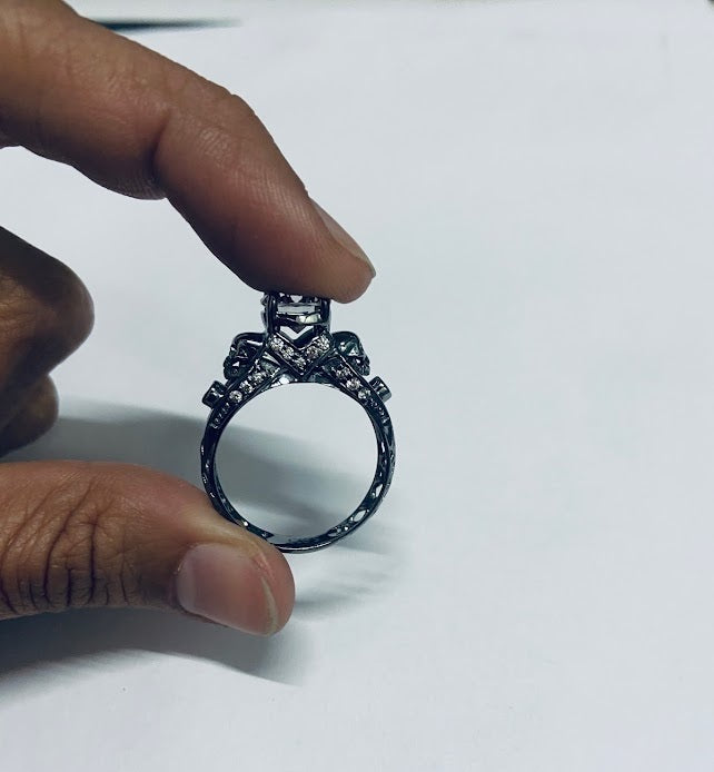 Diamond Skull Ring Silver Gothic Skull Engagement Ring For Women