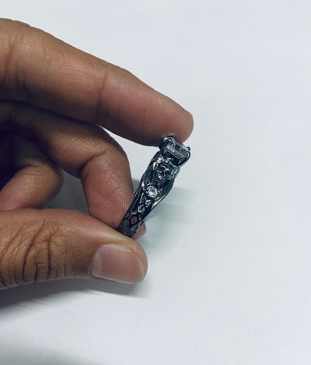 Diamond Skull Ring Silver Gothic Skull Engagement Ring For Women
