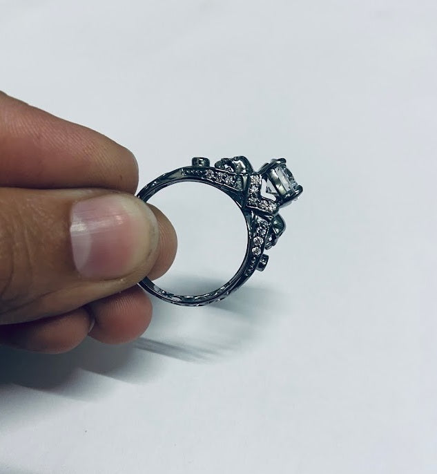 Diamond Skull Ring Silver Gothic Skull Engagement Ring For Women