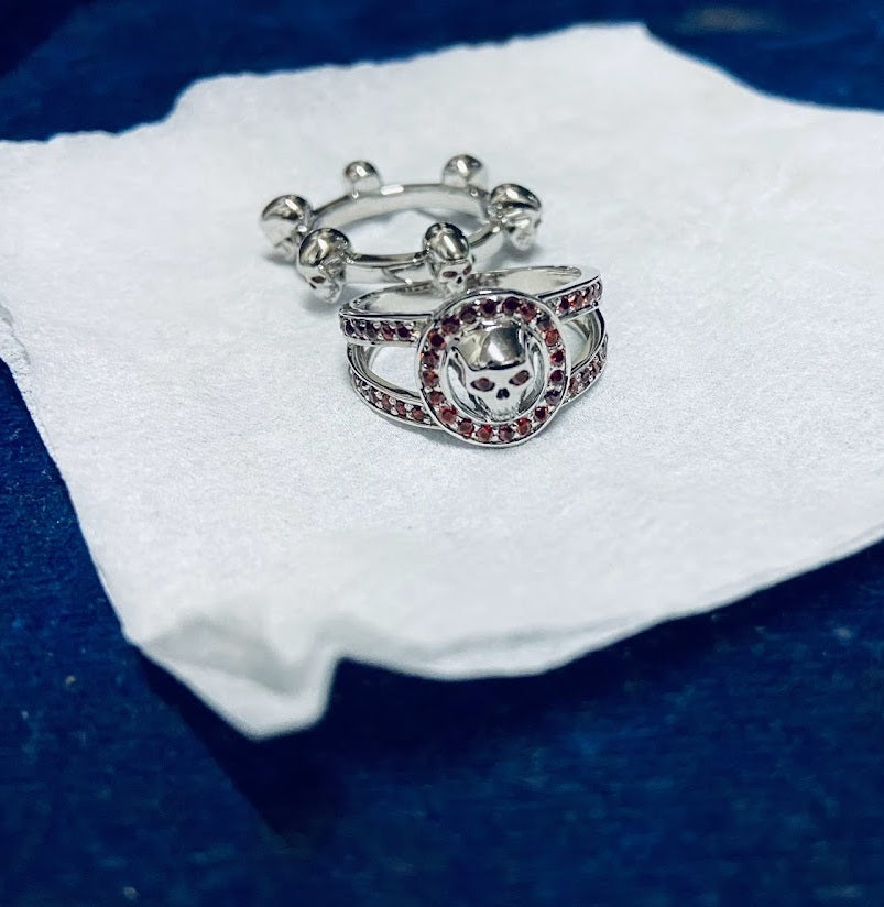 Red Garnet Skull Wedding Rings