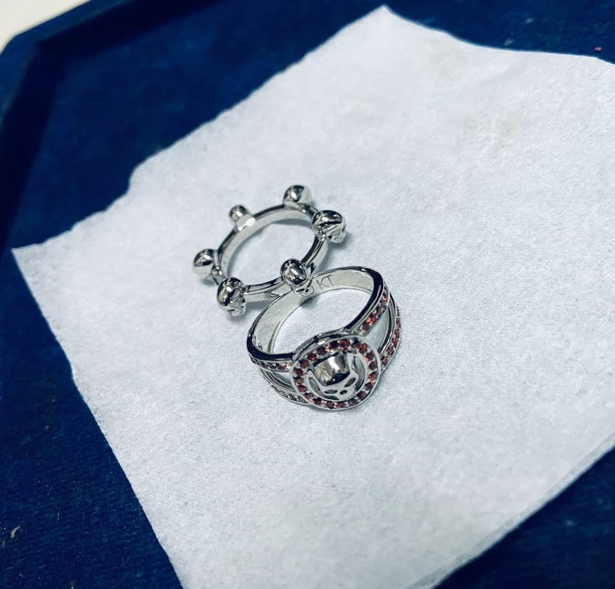 Red Garnet Skull Wedding Rings