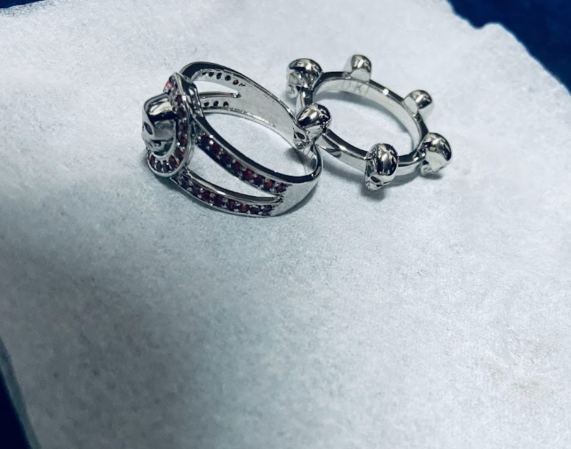 Red Garnet Skull Wedding Rings