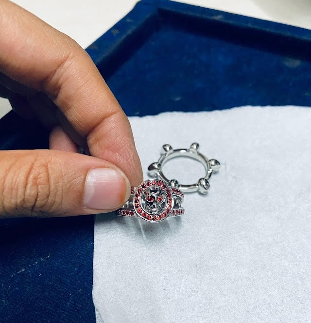 Red Garnet Skull Wedding Rings