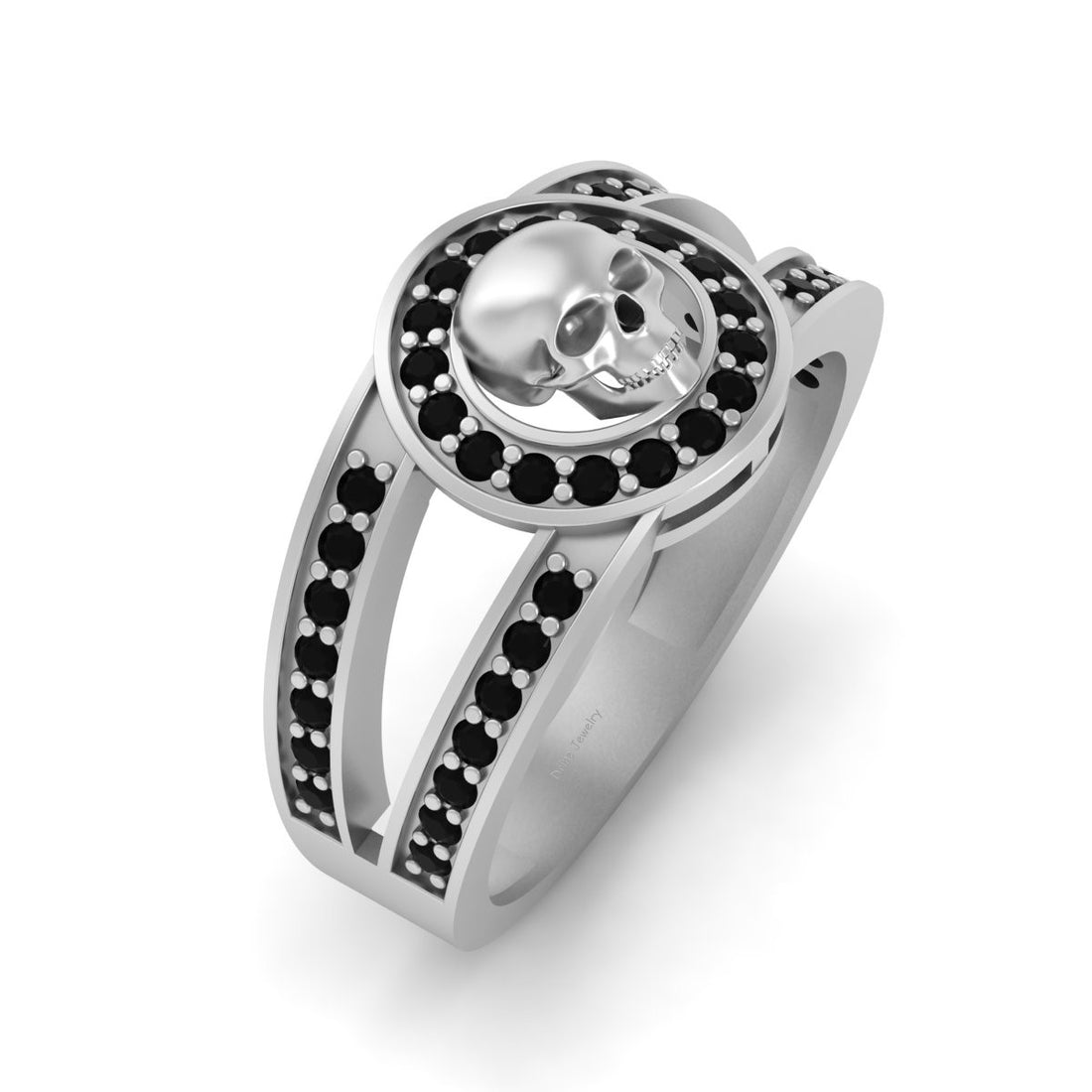 White Gold Skull Wedding Band