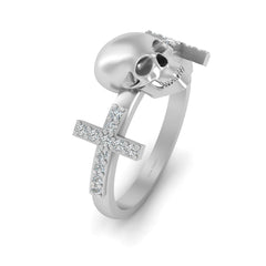 Diamond Cross and Skull Ring Gothic Engagement Ring Womens