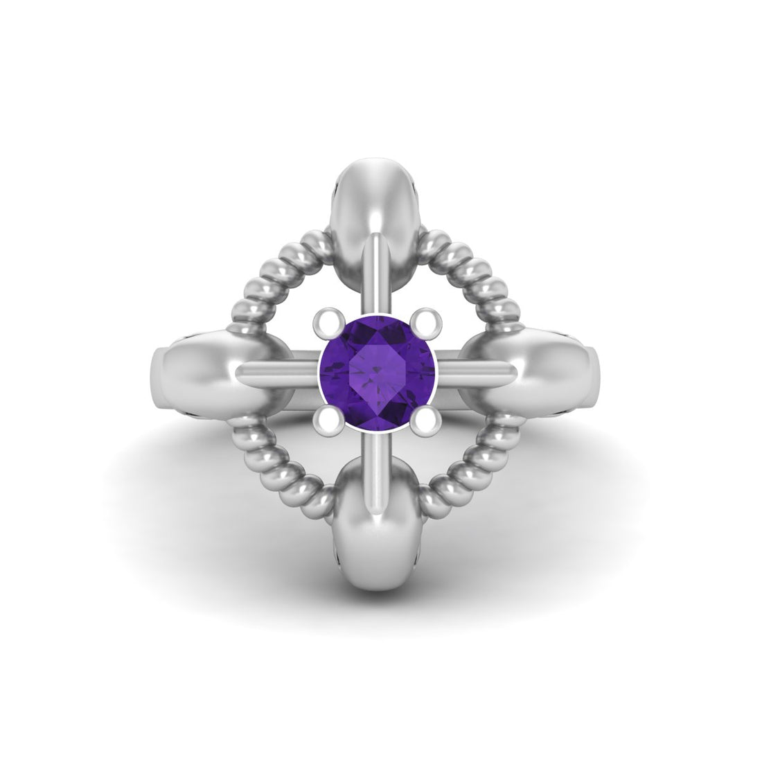 Solitaire Amethyst Skull Ring