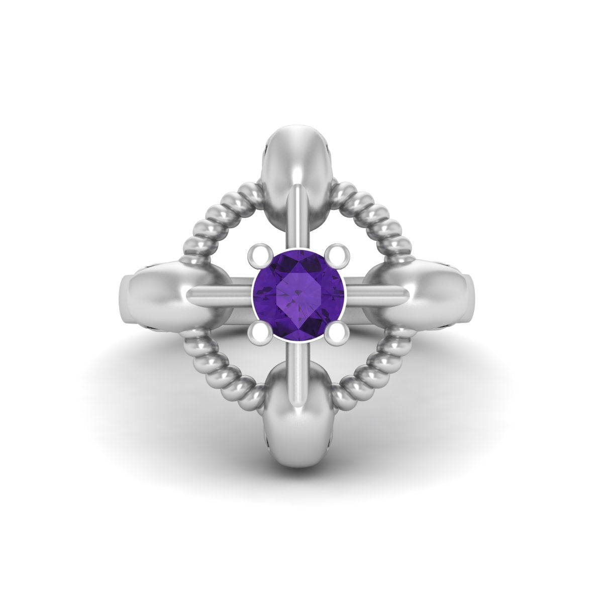 Solitaire Amethyst Skull Ring