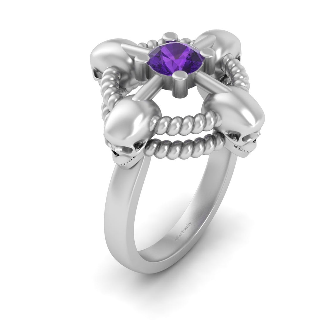 Solitaire Amethyst Skull Ring