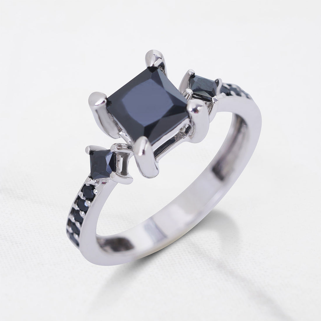 Black Spinel Gothic Engagement Ring 3 Stone Promise Ring