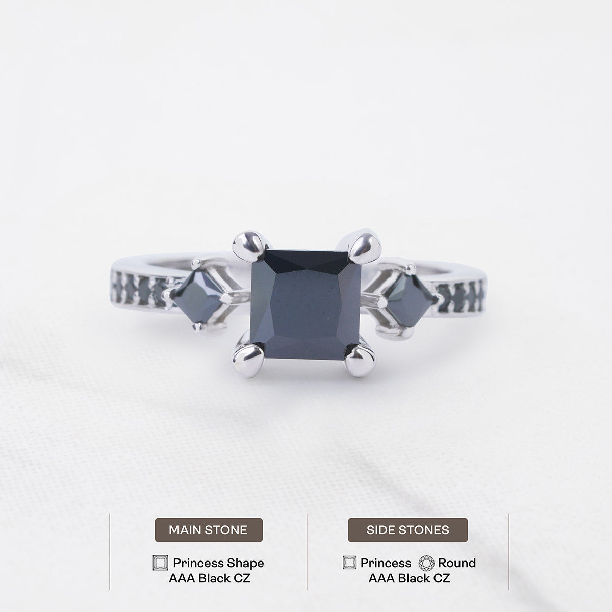 Black Spinel Gothic Engagement Ring 3 Stone Promise Ring