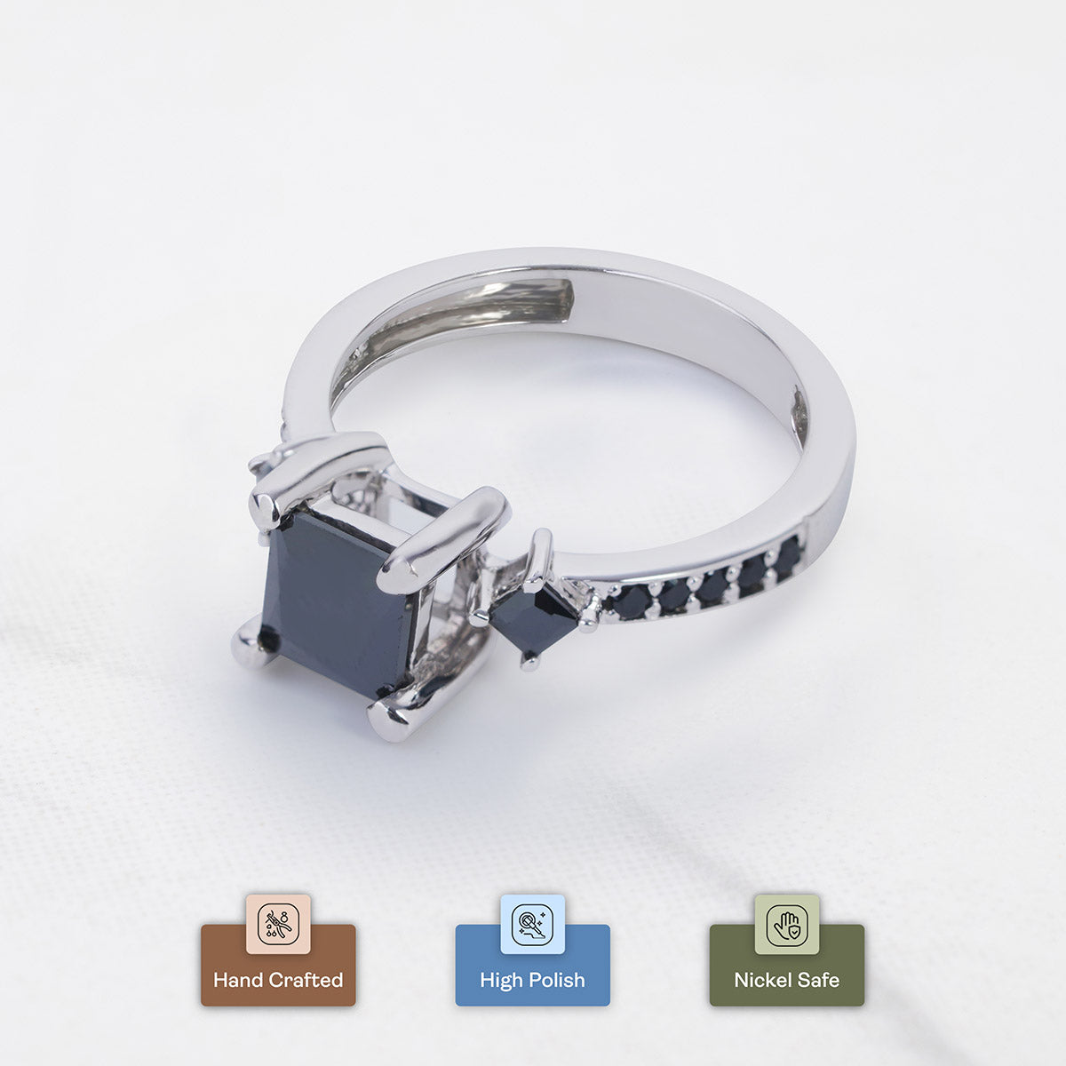 Black Spinel Gothic Engagement Ring 3 Stone Promise Ring
