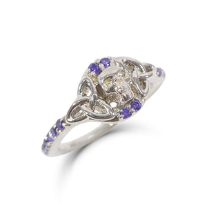 Amethyst Celtic Skull Engagement Ring Gothic Jewelry White Gold