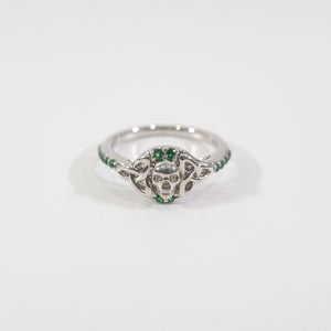925 Sterling Silver Skull Ring Emerald Trinity Gothic Wedding Ring
