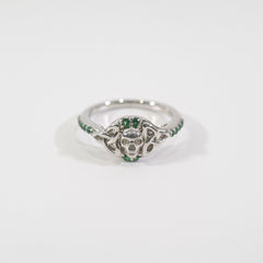 925 Sterling Silver Skull Ring Emerald Trinity Gothic Wedding Ring