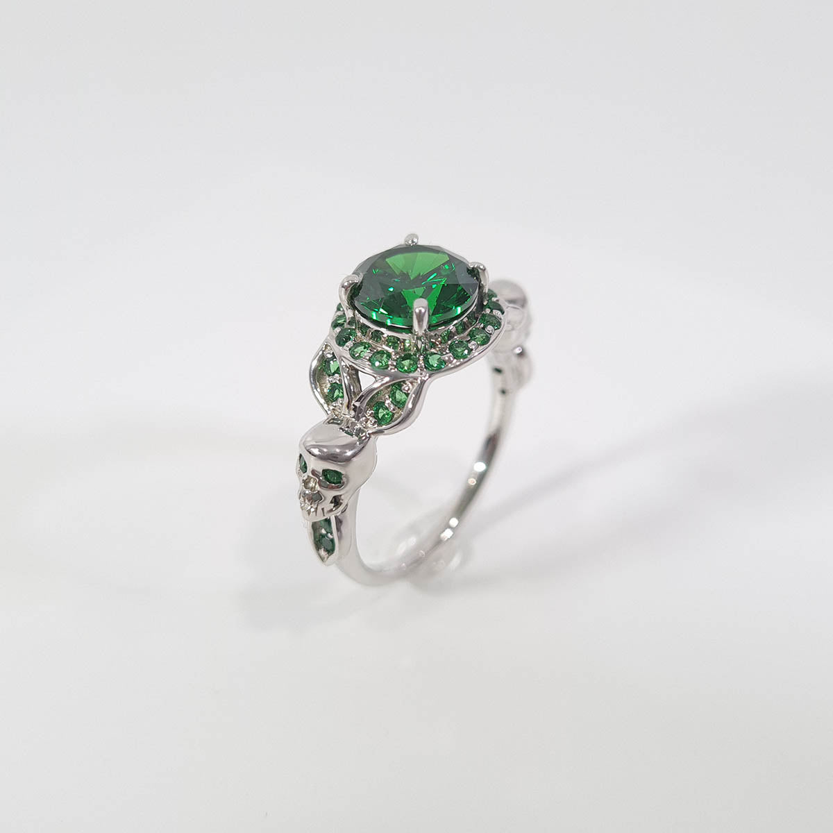 HALO EMERALD SKULL PROMISE RING