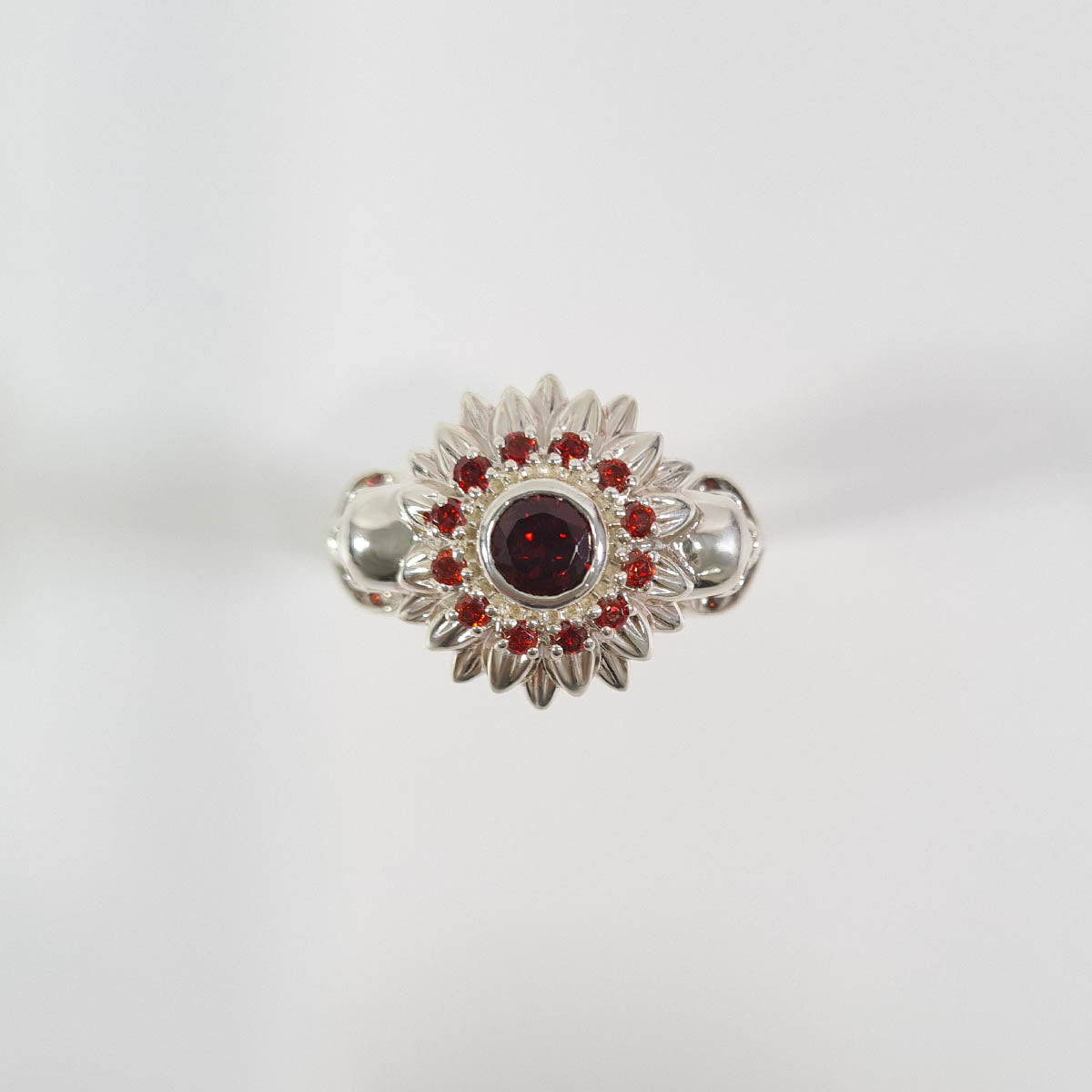 Silver Flower Skull Ring