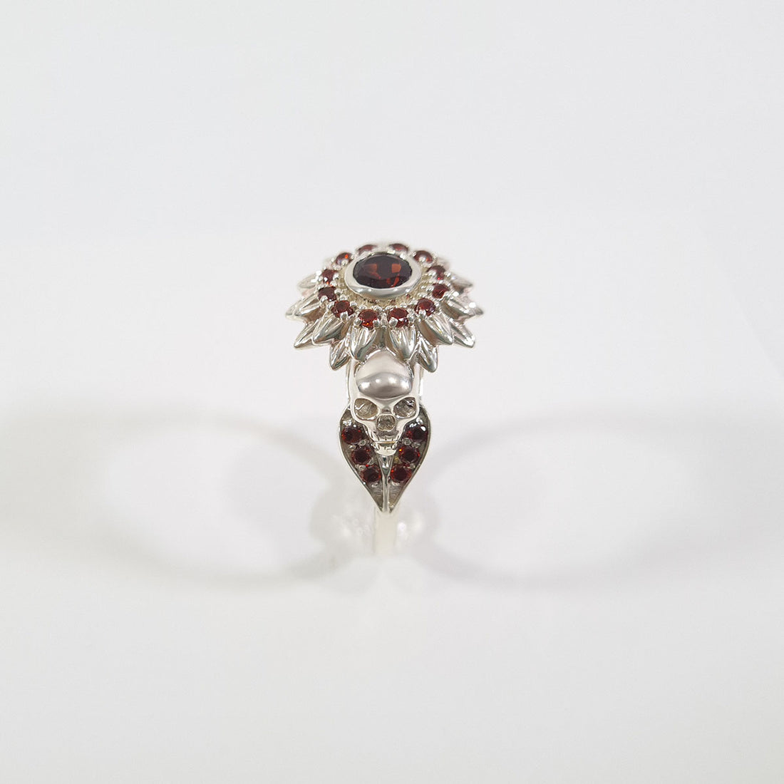 Silver Flower Skull Ring
