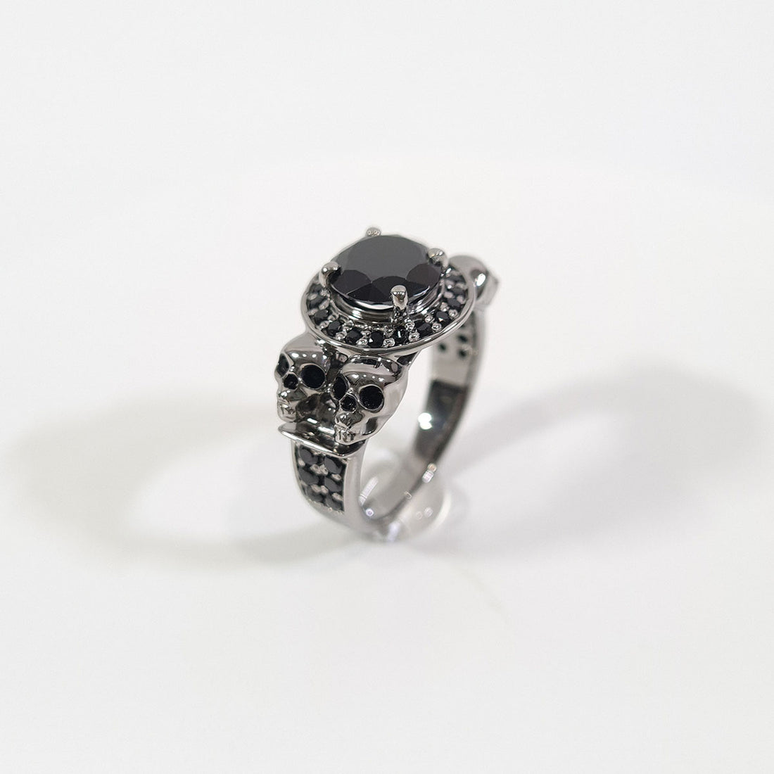 1.10tcw Black Onyx Skull Engagement Ring