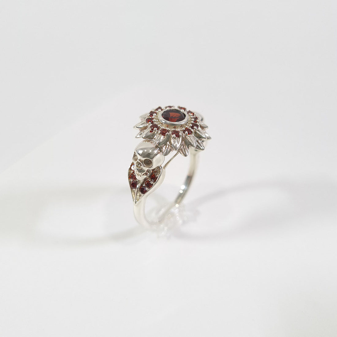 Silver Flower Skull Ring