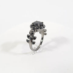 1.70tcw Onyx Black Skull Ring Halo Leaf Gothic Engagement Ring