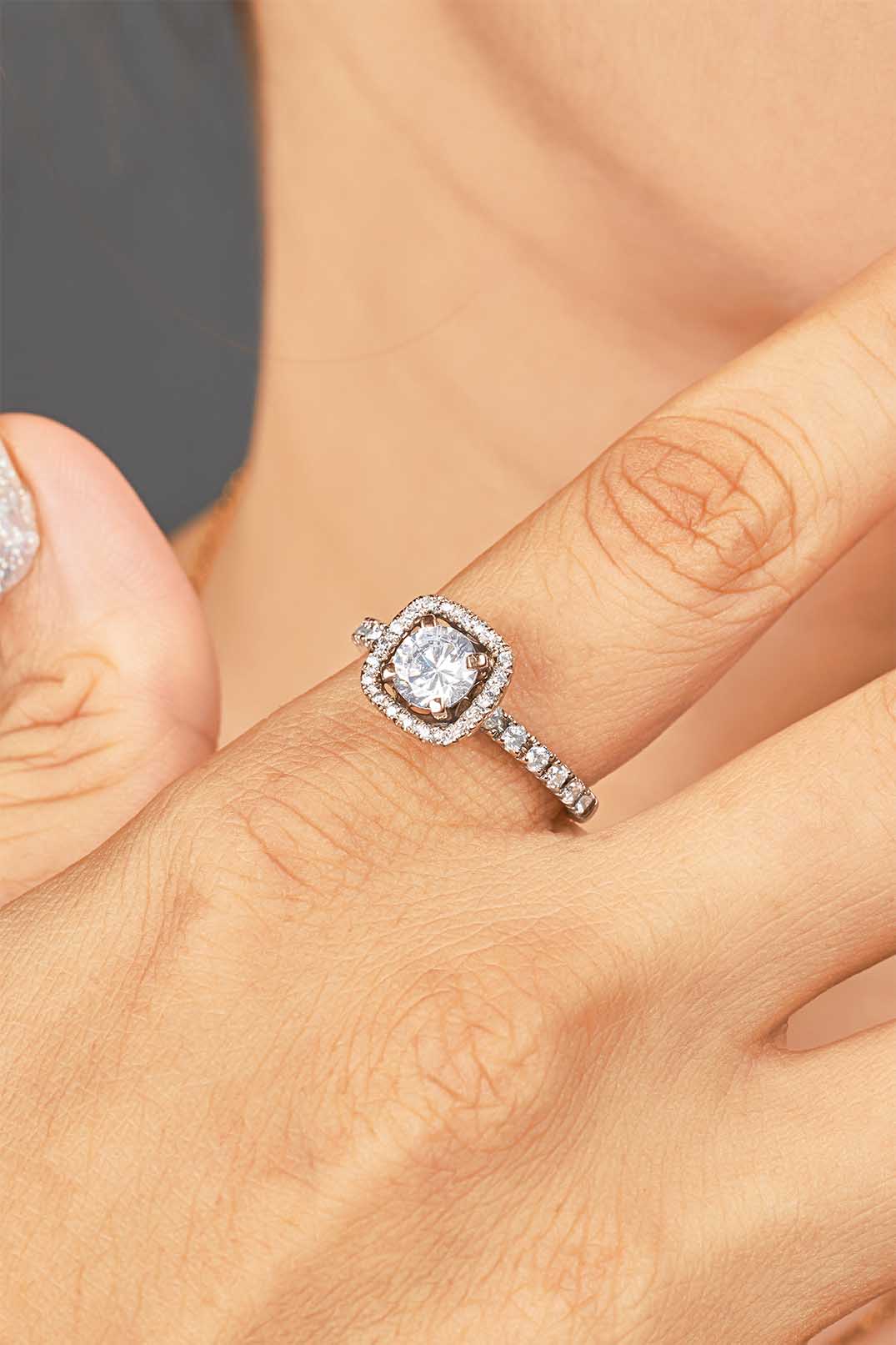 Classic Halo Moissanite Diamond Engagement Ring Promise Wedding Anniversary Rose Gold White Gold Sterling Silver