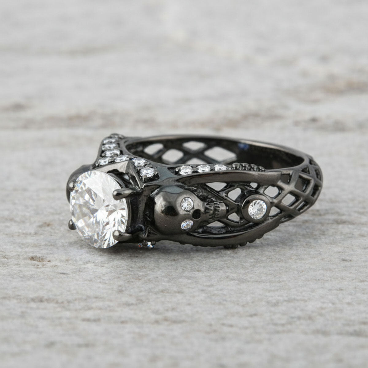 Diamond Skull Ring Silver Gothic Skull Engagement Ring For Women