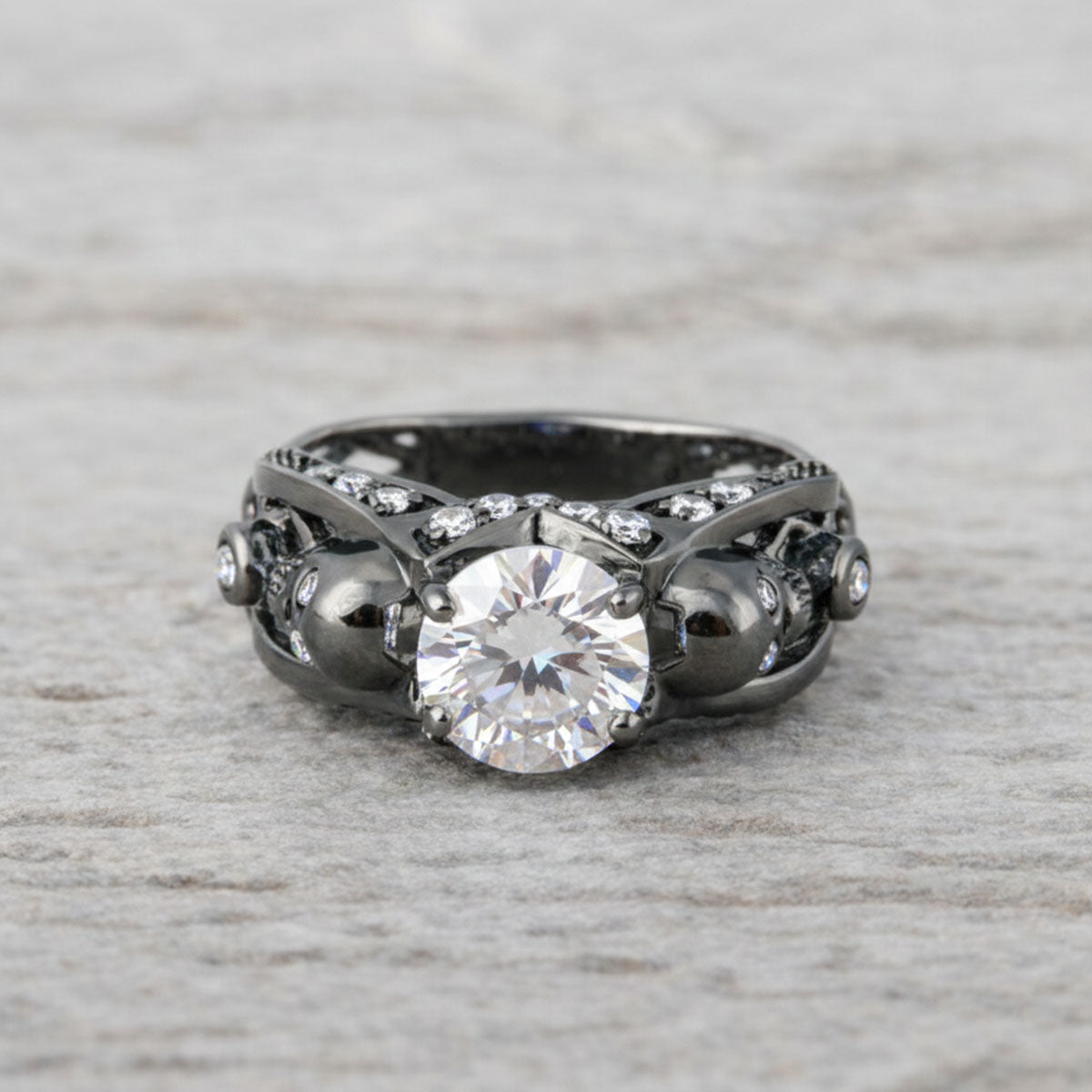 Diamond Skull Ring Silver Gothic Skull Engagement Ring For Women