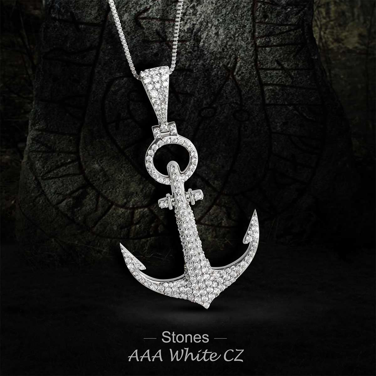 Iced Out Anchor Pendant Necklace Nautical Hip Hop Jewelry AAA CZ Diamond Sterling Silver