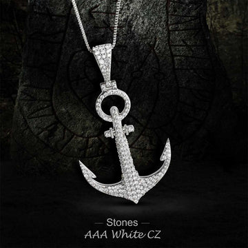 Iced Out Anchor Pendant Necklace Nautical Hip Hop Jewelry AAA CZ Diamond Sterling Silver