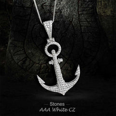 Iced Out Anchor Pendant Necklace Nautical Hip Hop Jewelry AAA CZ Diamond Sterling Silver