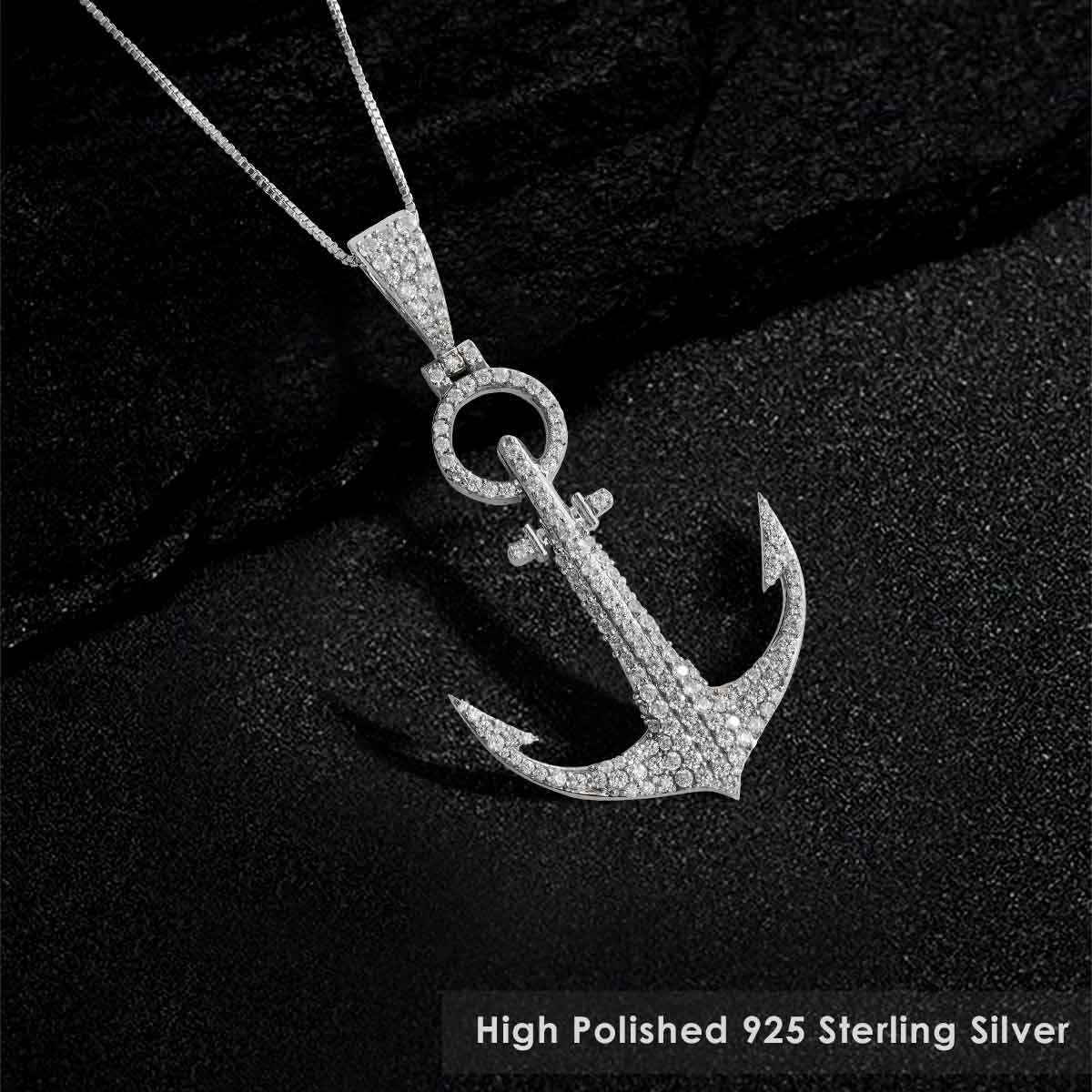 Iced Out Anchor Pendant Necklace Nautical Hip Hop Jewelry AAA CZ Diamond Sterling Silver