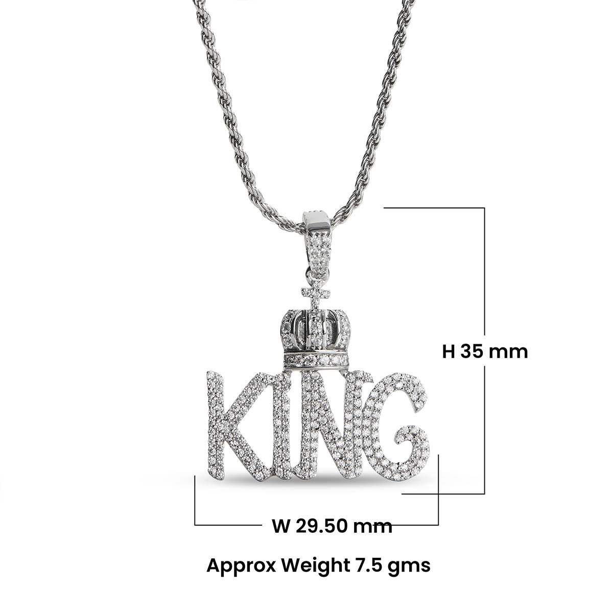 Iced Out KING with Crown Pendant Necklace 925 Sterling Silver Hip Hop Jewelry