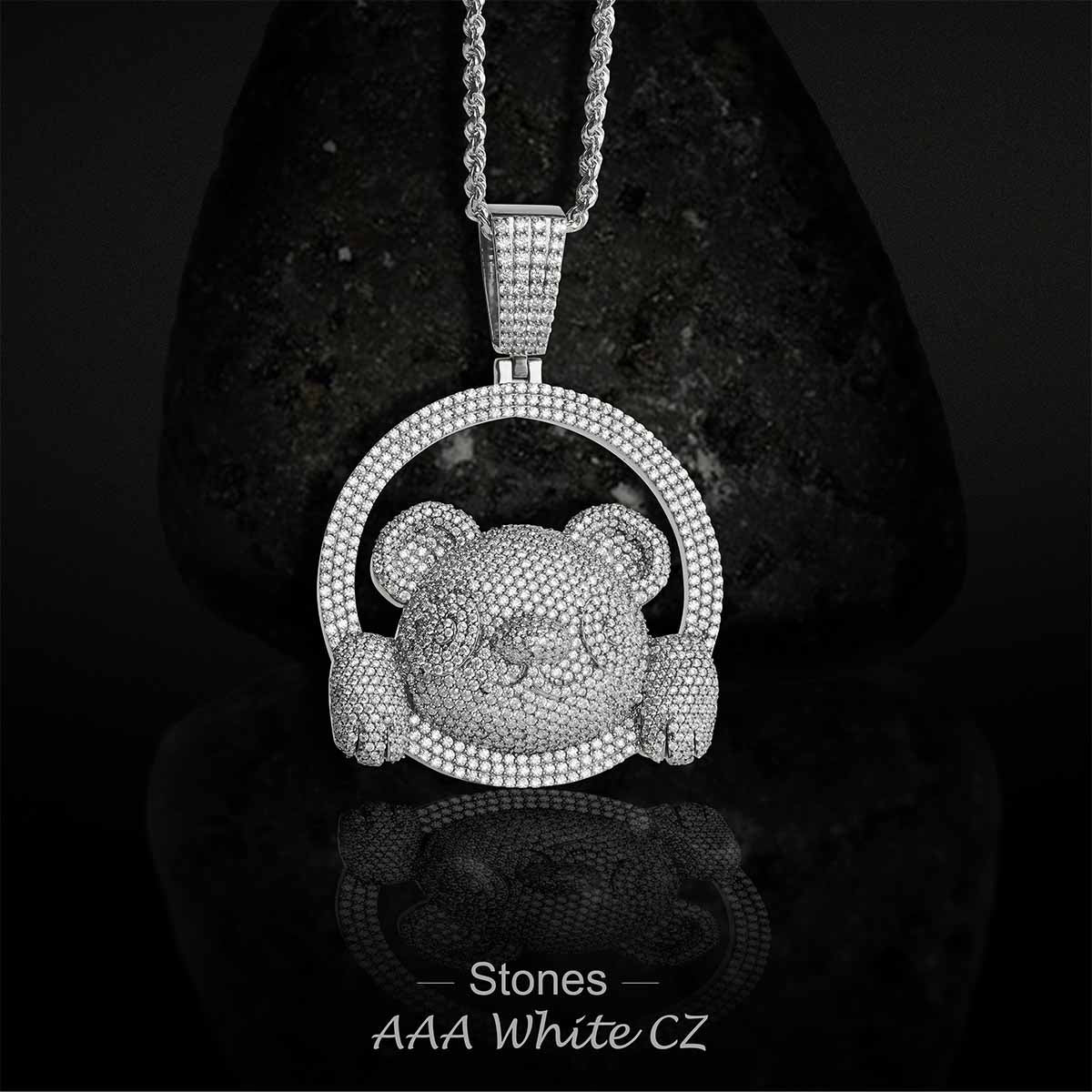 Iced Out Panda Pendant Necklace Sterling Silver Bear Animal Hip Hop Jewelry